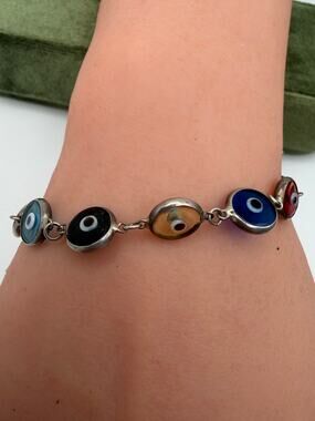 Vintage Sterling Silver 925 Evil Eye Bracelet